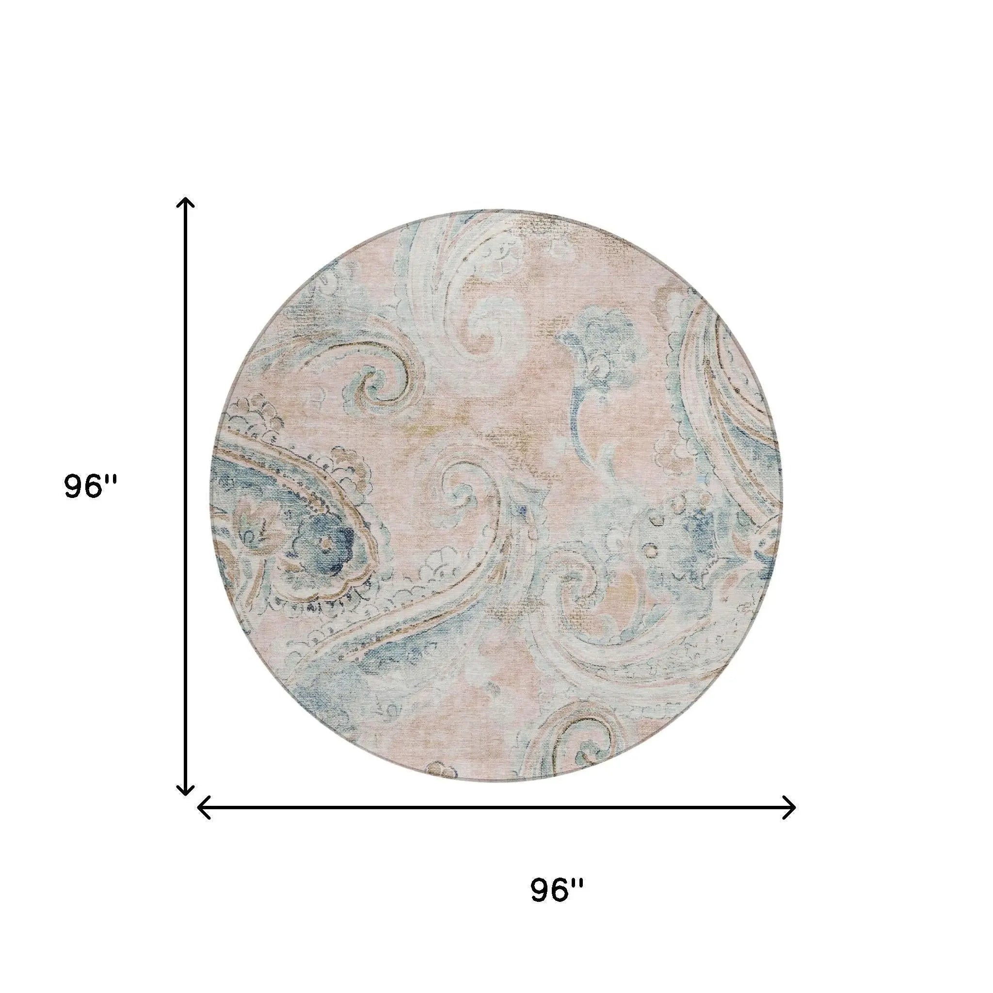 8' Pink And Silver Round Paisley Washable Indoor Outdoor Area Rug Homeroots Outdoor
