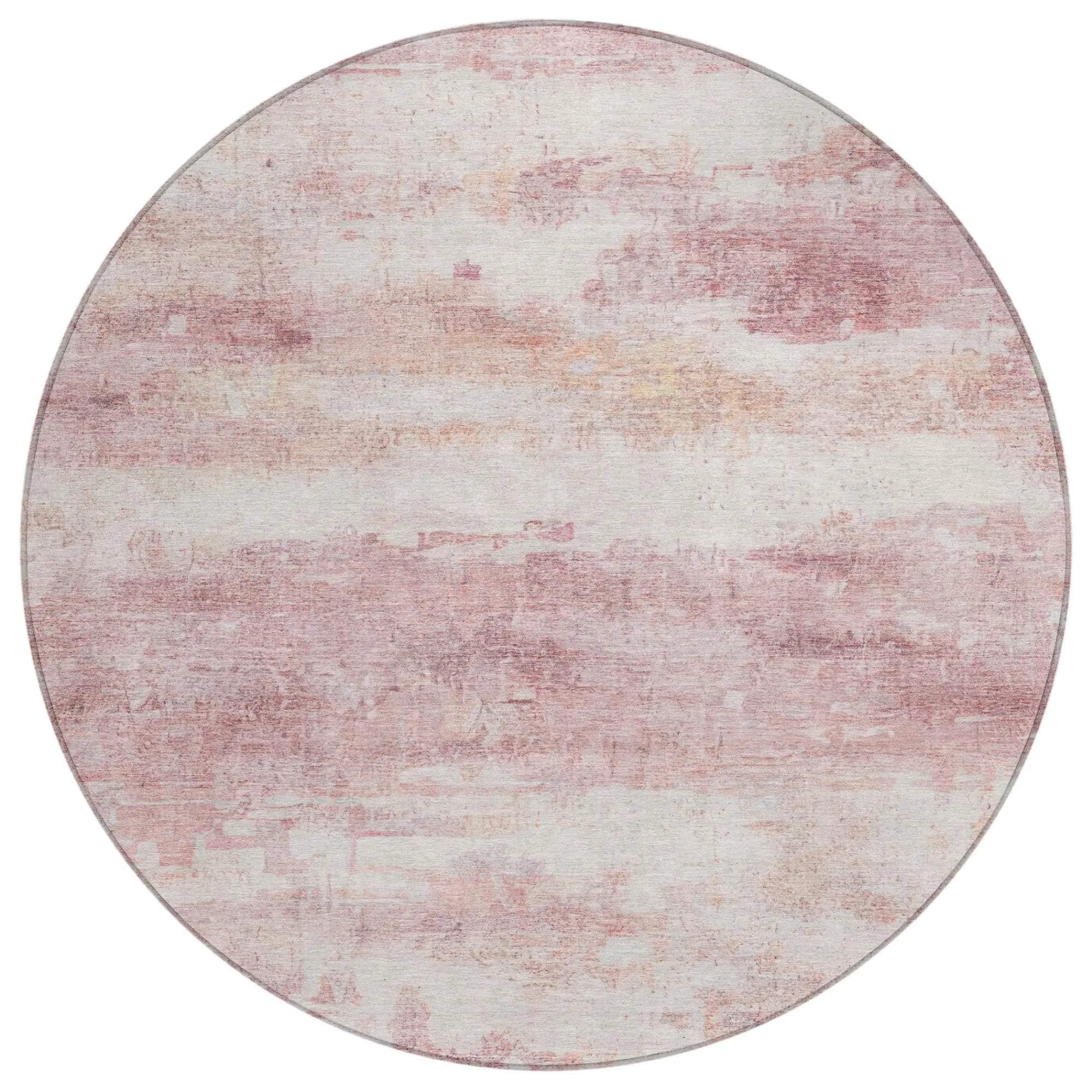 8' Pink And Tan Round Abstract Washable Indoor Outdoor Area Rug Homeroots Outdoor