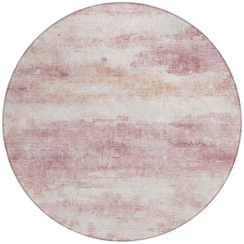 8' Pink And Tan Round Abstract Washable Indoor Outdoor Area Rug Homeroots Outdoor