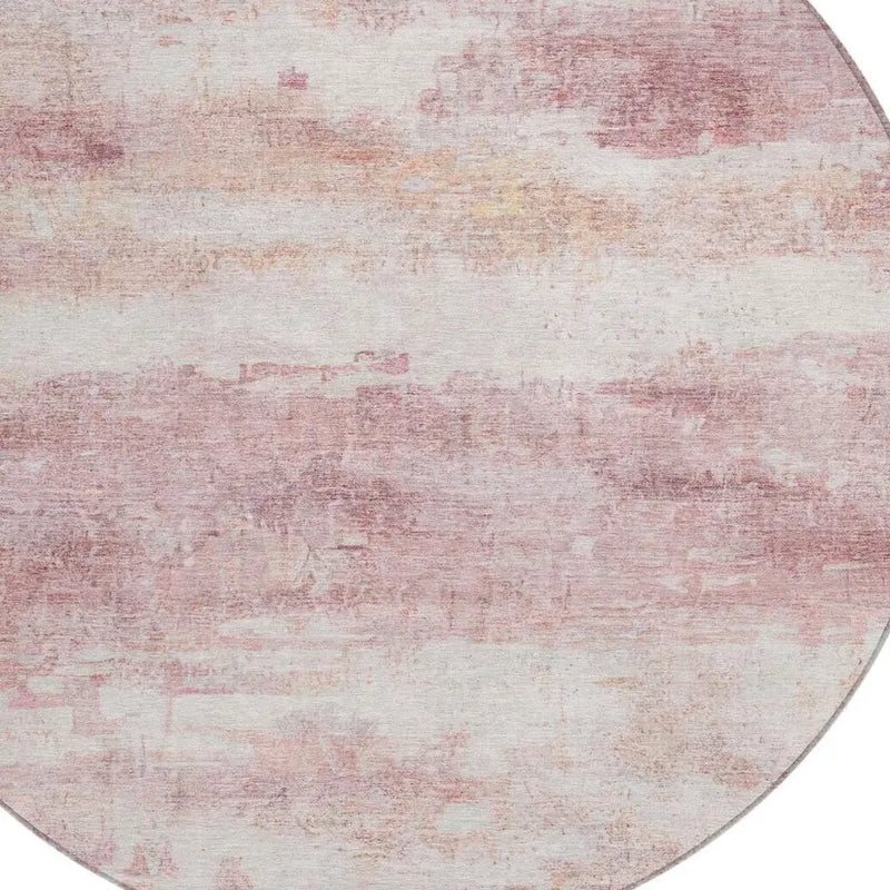 8' Pink And Tan Round Abstract Washable Indoor Outdoor Area Rug Homeroots Outdoor
