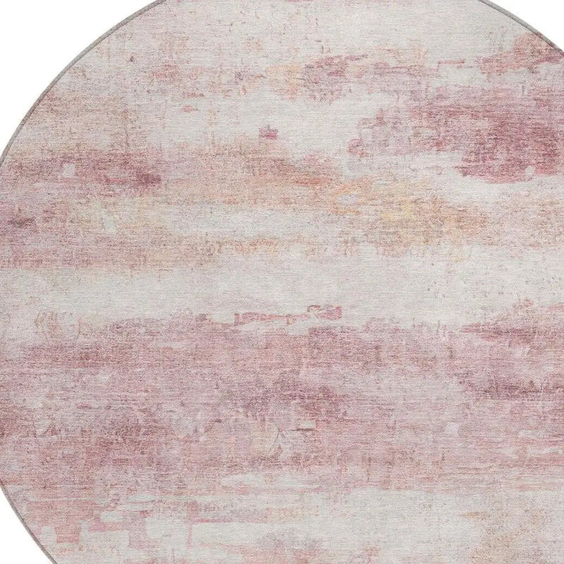8' Pink And Tan Round Abstract Washable Indoor Outdoor Area Rug Homeroots Outdoor