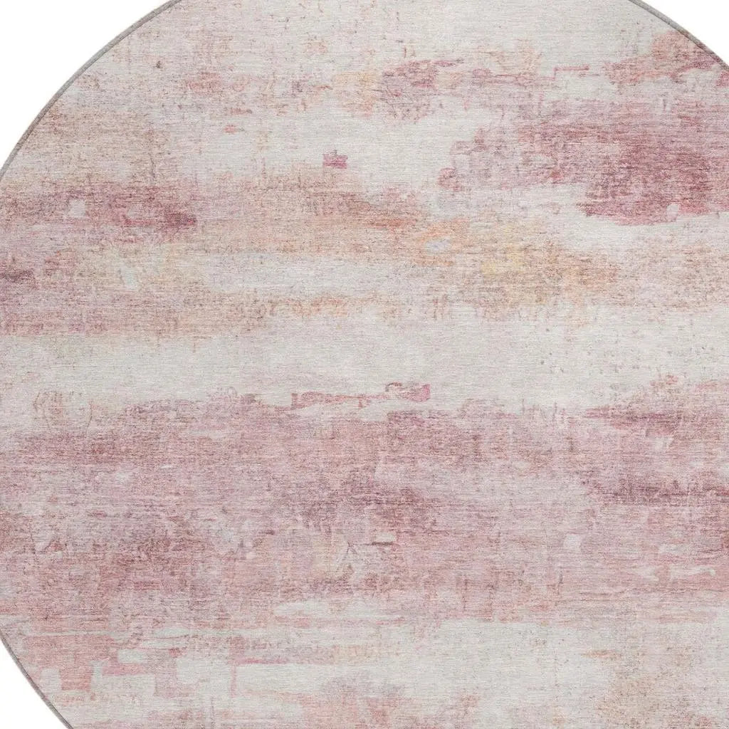 8' Pink And Tan Round Abstract Washable Indoor Outdoor Area Rug Homeroots Outdoor