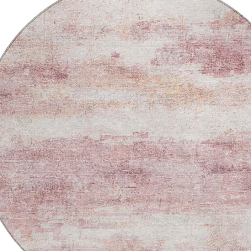 8' Pink And Tan Round Abstract Washable Indoor Outdoor Area Rug Homeroots Outdoor