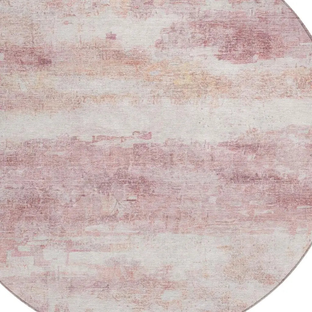 8' Pink And Tan Round Abstract Washable Indoor Outdoor Area Rug Homeroots Outdoor