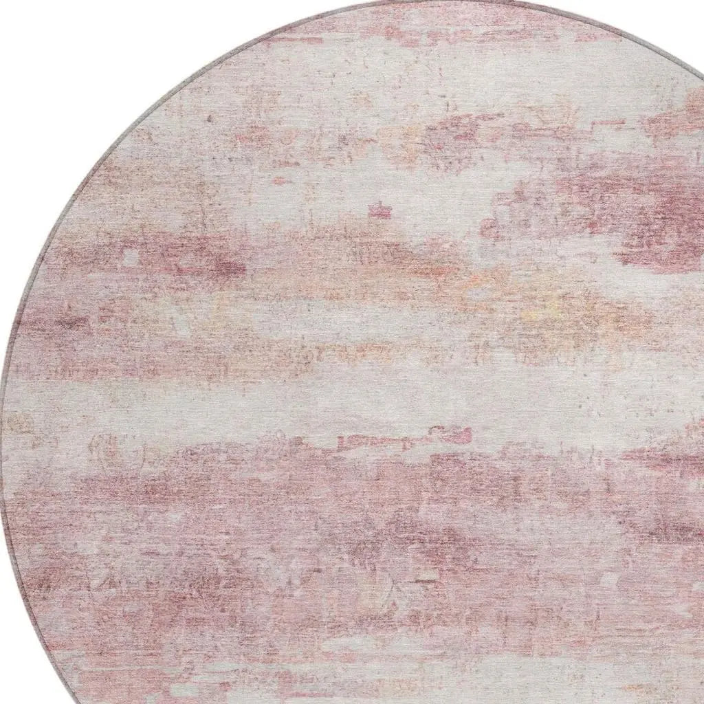 8' Pink And Tan Round Abstract Washable Indoor Outdoor Area Rug Homeroots Outdoor