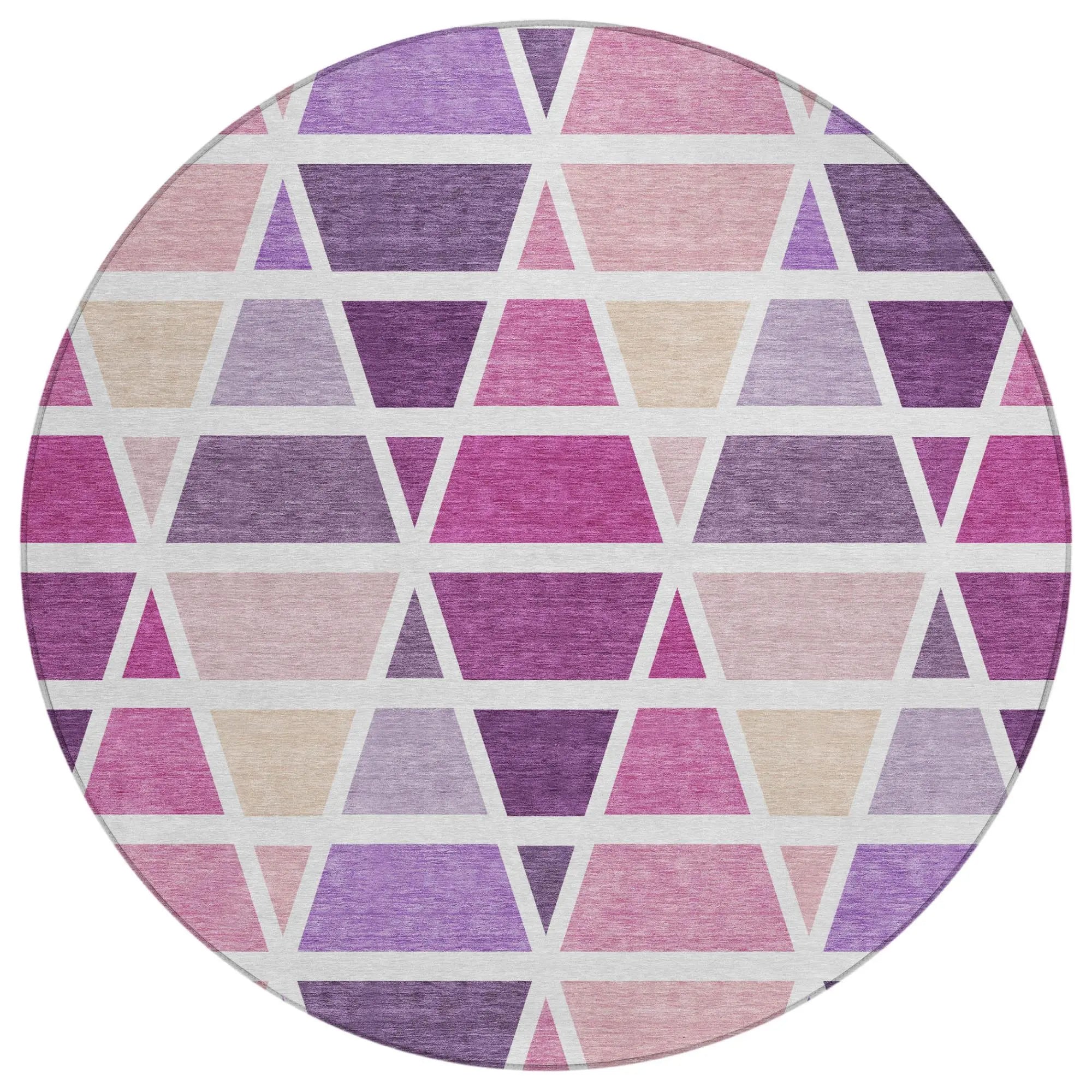 8' Pink And White Round Geometric Washable Indoor Outdoor Area Rug Homeroots Outdoor
