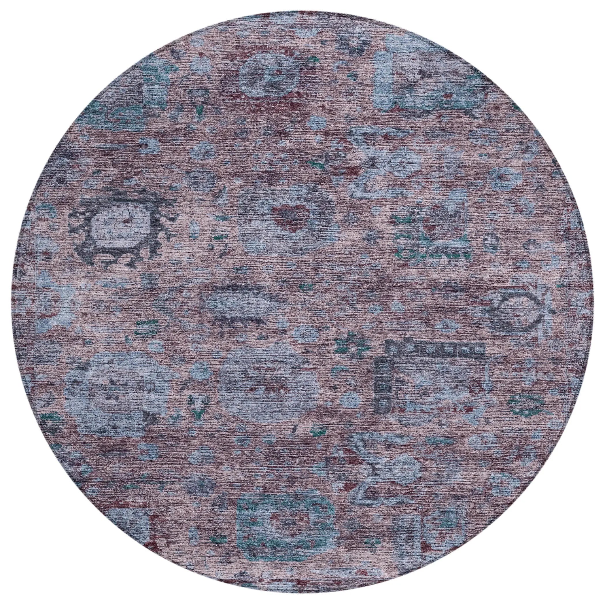 8' Plum And Brown Round Abstract Washable Indoor Outdoor Area Rug Homeroots Outdoor