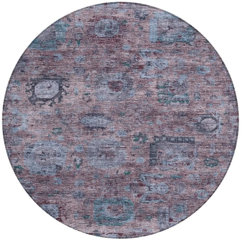 8' Plum And Brown Round Abstract Washable Indoor Outdoor Area Rug Homeroots Outdoor