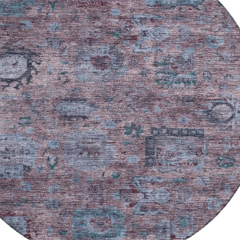 8' Plum And Brown Round Abstract Washable Indoor Outdoor Area Rug Homeroots Outdoor