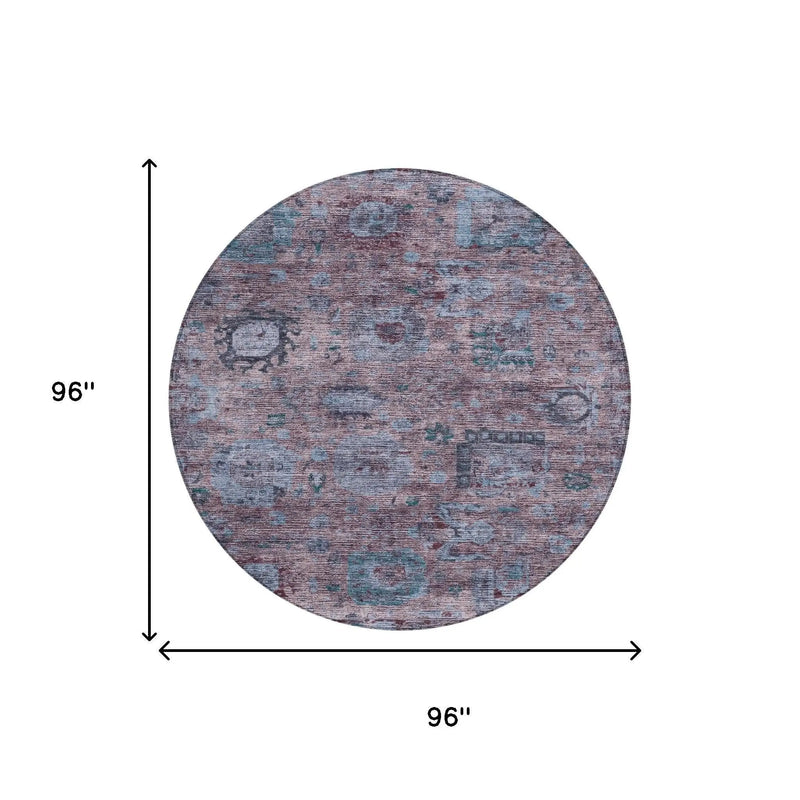 8' Plum And Brown Round Abstract Washable Indoor Outdoor Area Rug Homeroots Outdoor