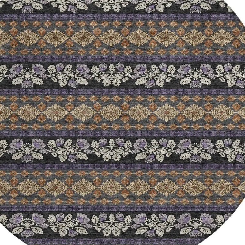 8' Plum And Copper Round Striped Washable Indoor Outdoor Area Rug Homeroots Outdoor