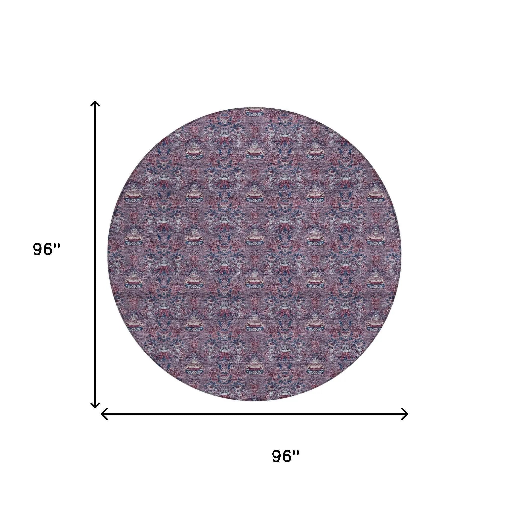 8' Plum And Gray Round Floral Washable Indoor Outdoor Area Rug Homeroots Outdoor