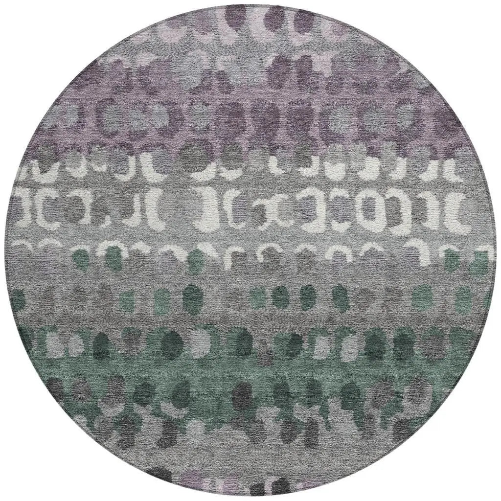 8' Plum And Gray Round Geometric Washable Indoor Outdoor Area Rug Homeroots Outdoor