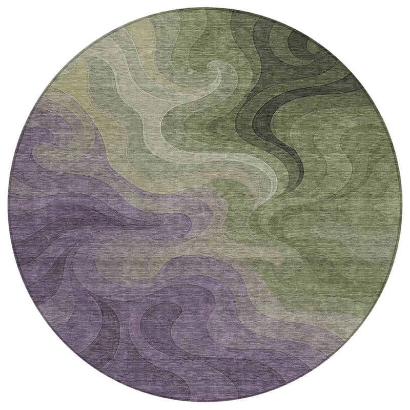 8' Plum And Green Round Abstract Washable Indoor Outdoor Area Rug Homeroots Outdoor