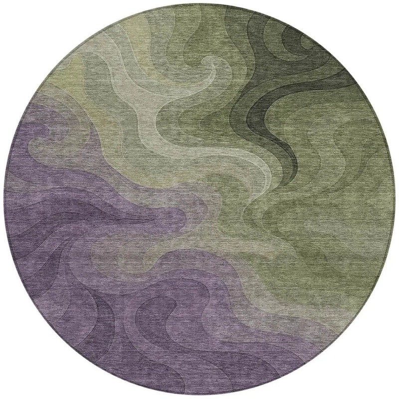 8' Plum And Green Round Abstract Washable Indoor Outdoor Area Rug Homeroots Outdoor