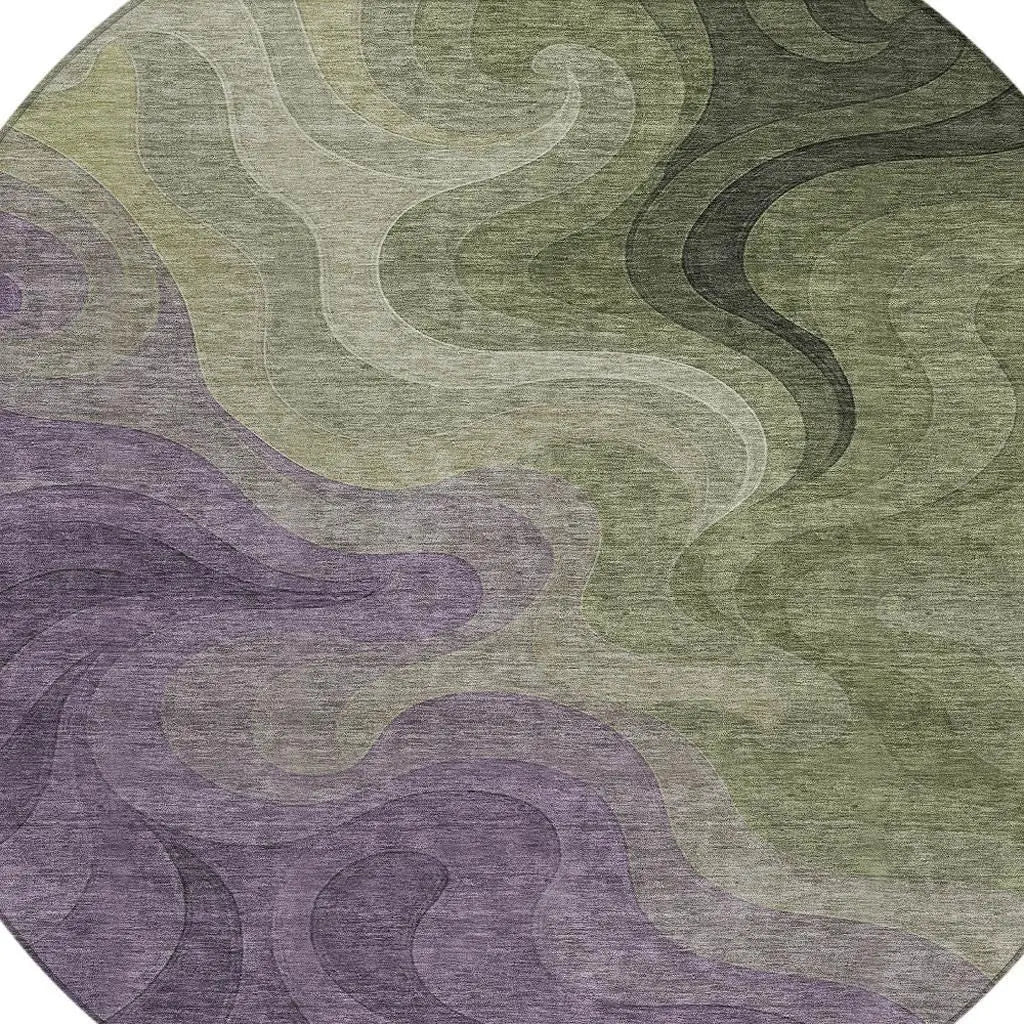 8' Plum And Green Round Abstract Washable Indoor Outdoor Area Rug Homeroots Outdoor