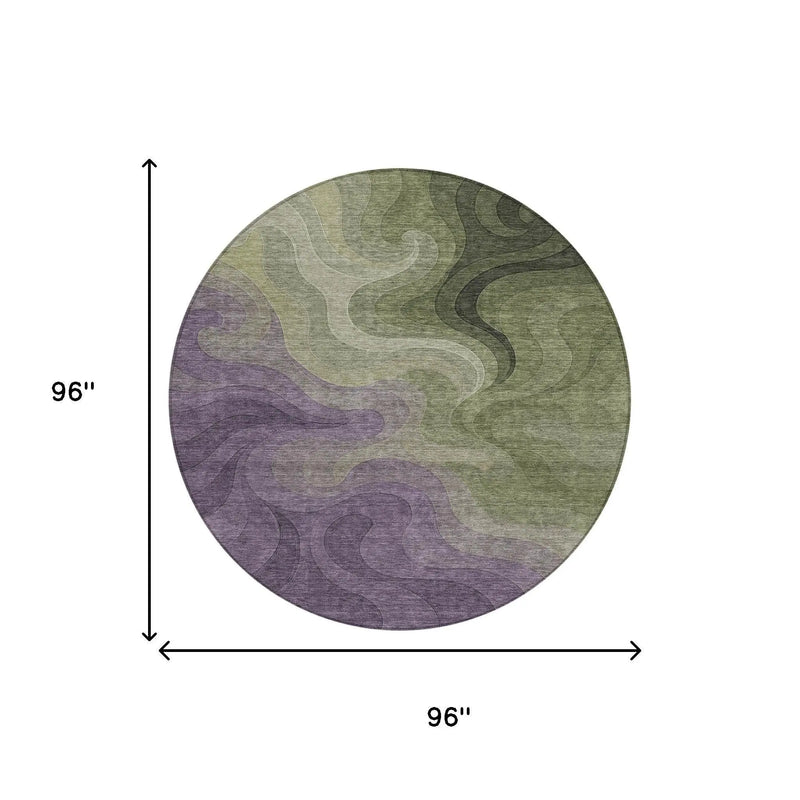 8' Plum And Green Round Abstract Washable Indoor Outdoor Area Rug Homeroots Outdoor