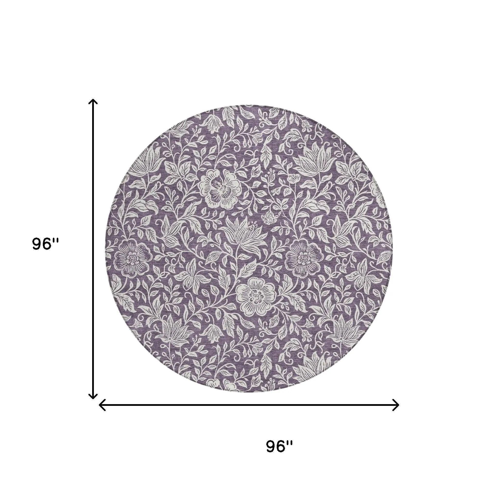 8' Plum And Ivory Round Floral Washable Indoor Outdoor Area Rug Homeroots Outdoor