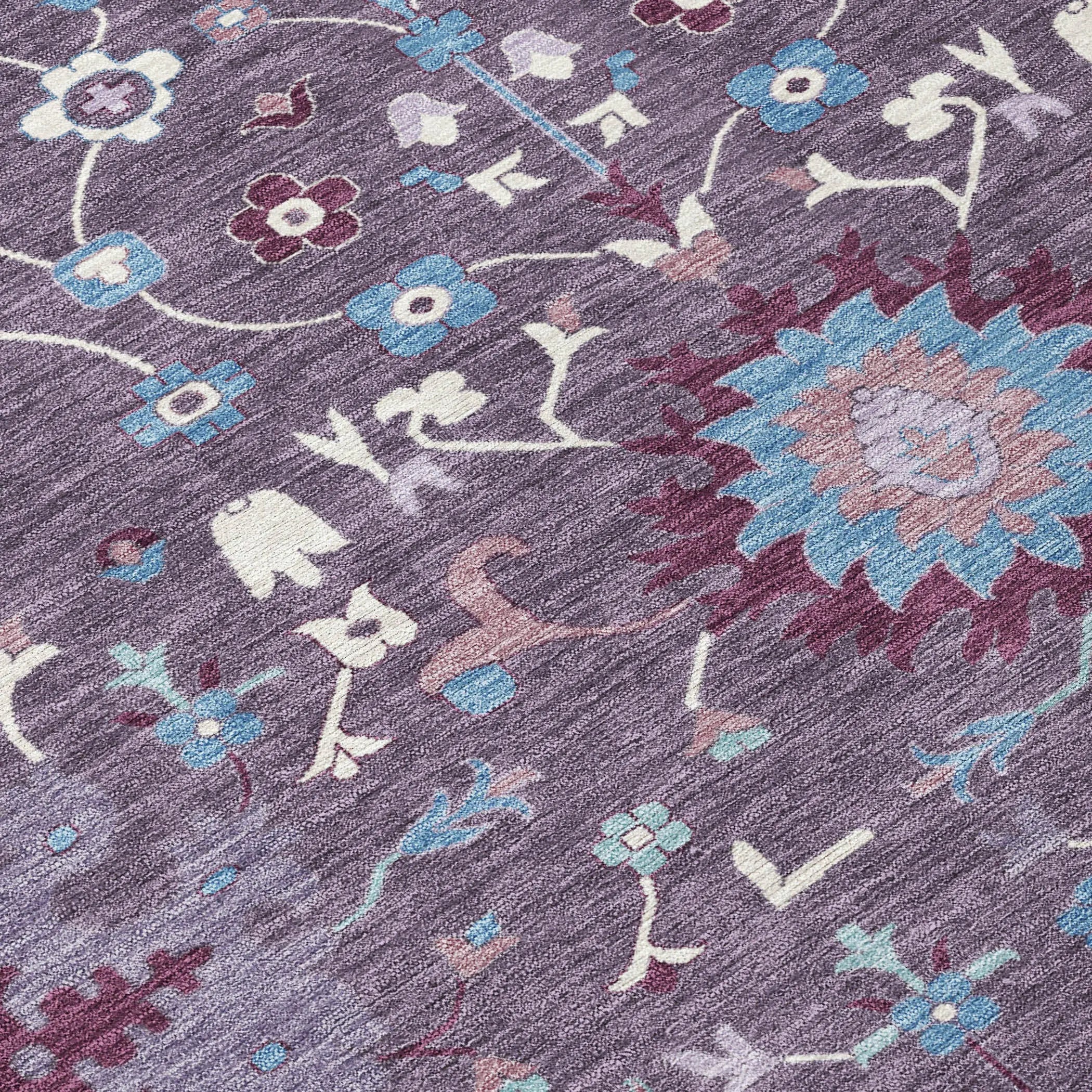 8' Plum And Lavender Round Faux Bois Washable Indoor Outdoor Area Rug Homeroots Outdoor