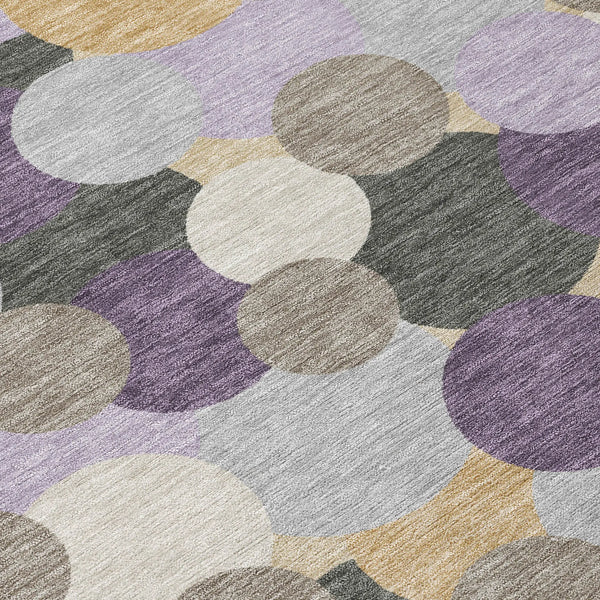 8' Plum And Lavender Round Geometric Washable Indoor Outdoor Area Rug Homeroots Outdoor