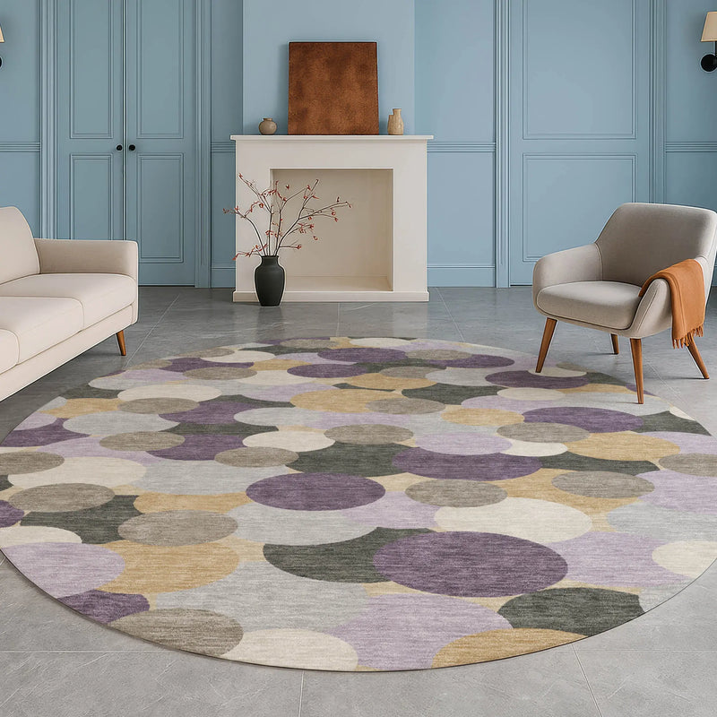 8' Plum And Lavender Round Geometric Washable Indoor Outdoor Area Rug Homeroots Outdoor
