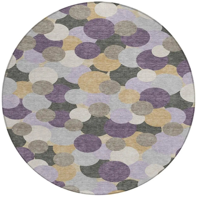 8' Plum And Lavender Round Geometric Washable Indoor Outdoor Area Rug Homeroots Outdoor