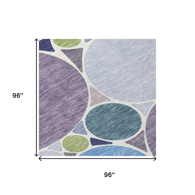 8' Plum And Lavender Round Geometric Washable Indoor Outdoor Area Rug Homeroots Outdoor