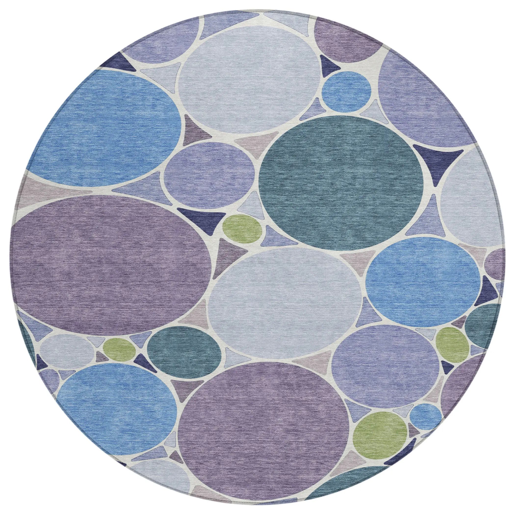 8' Plum And Lavender Round Geometric Washable Indoor Outdoor Area Rug Homeroots Outdoor
