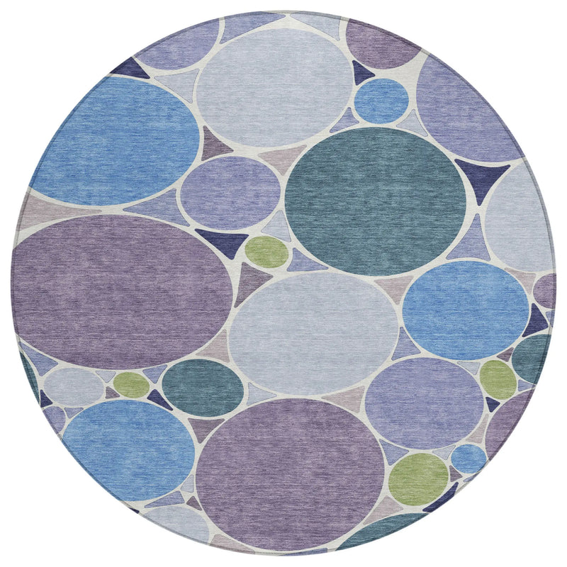 8' Plum And Lavender Round Geometric Washable Indoor Outdoor Area Rug Homeroots Outdoor