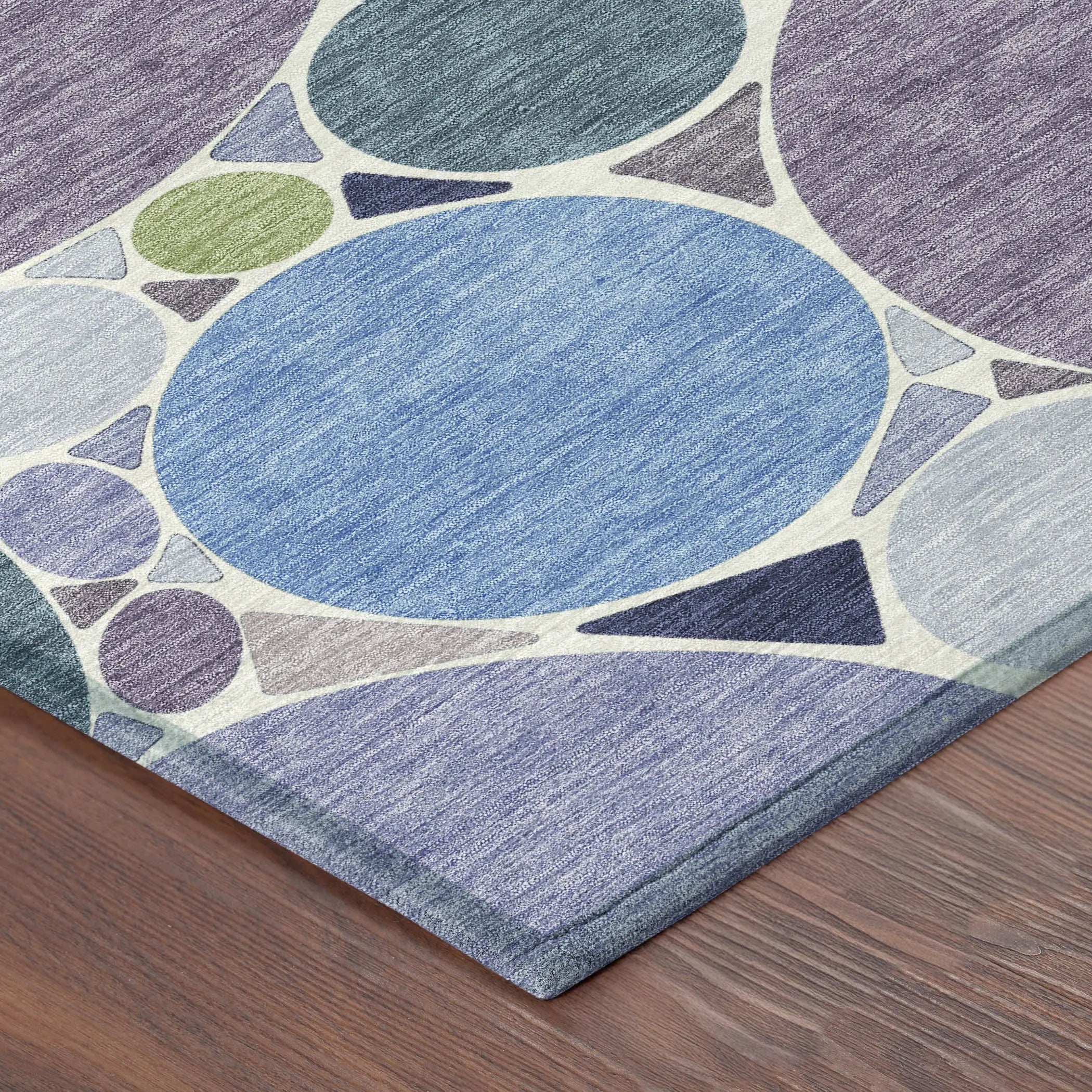 8' Plum And Lavender Round Geometric Washable Indoor Outdoor Area Rug Homeroots Outdoor