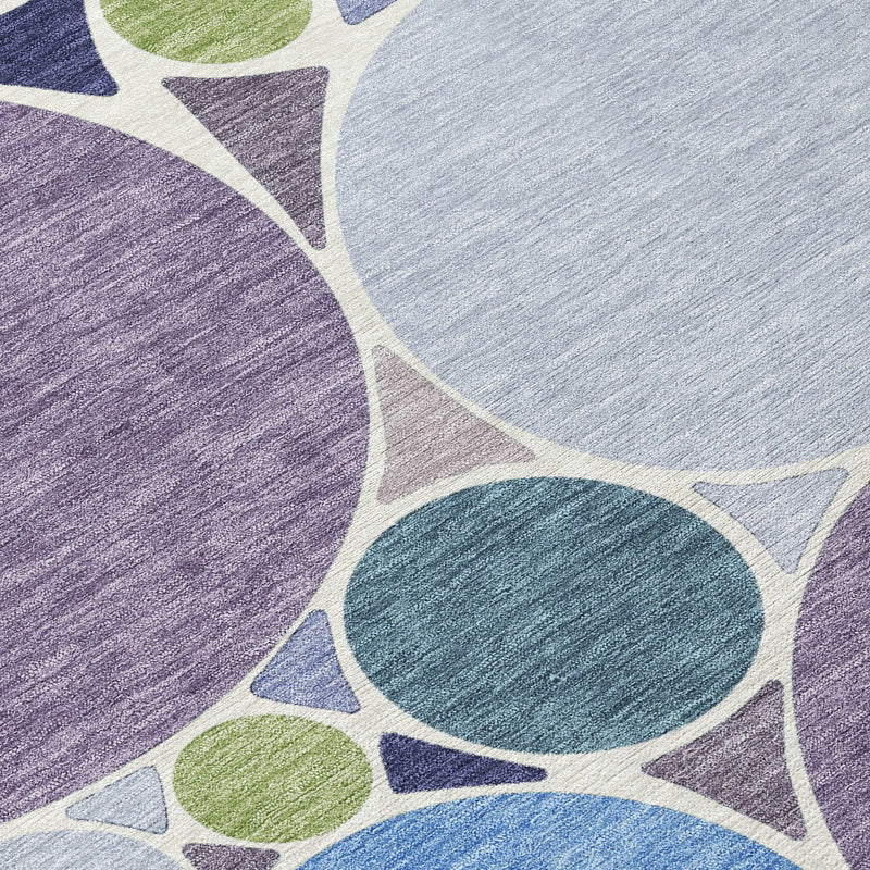 8' Plum And Lavender Round Geometric Washable Indoor Outdoor Area Rug Homeroots Outdoor