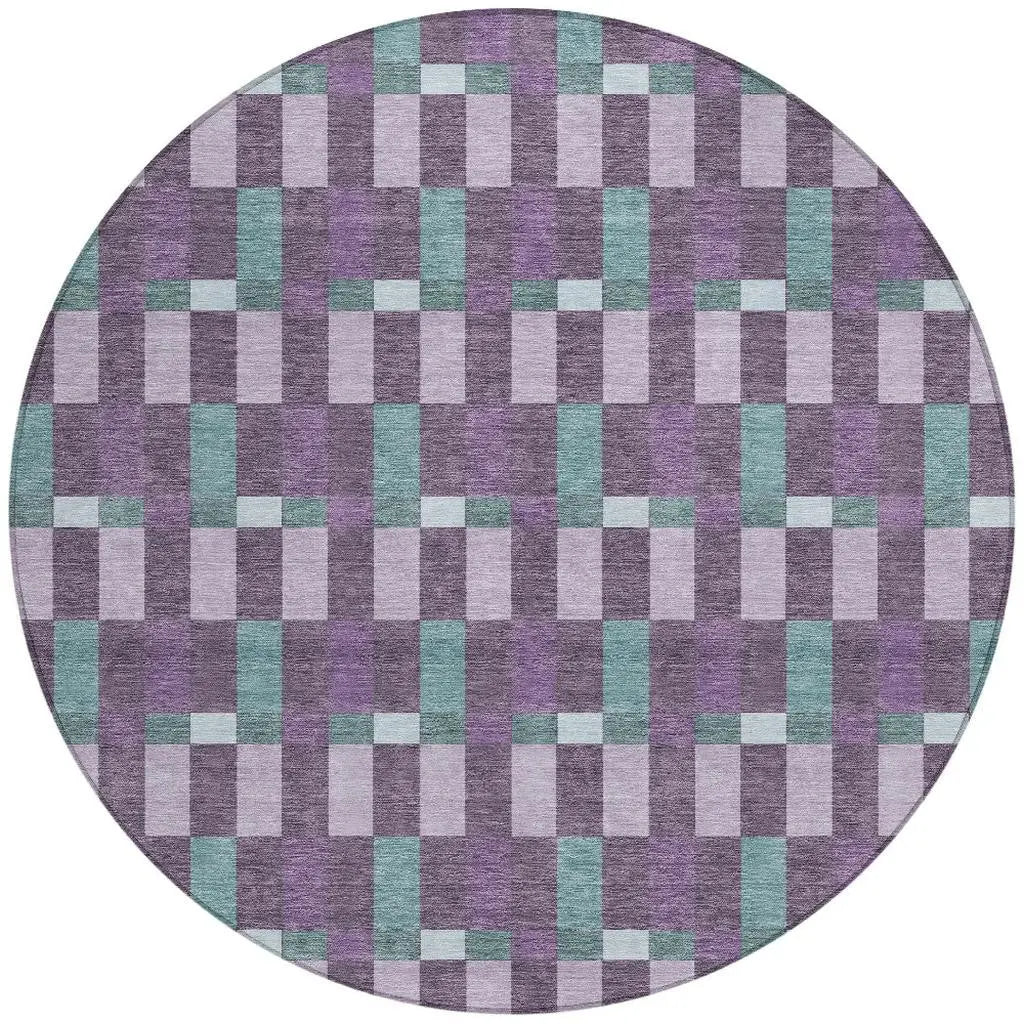 8' Plum And Lavender Round Geometric Washable Indoor Outdoor Area Rug Homeroots Outdoor