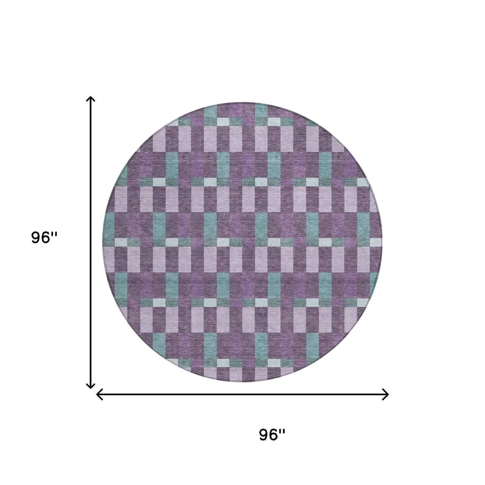 8' Plum And Lavender Round Geometric Washable Indoor Outdoor Area Rug Homeroots Outdoor