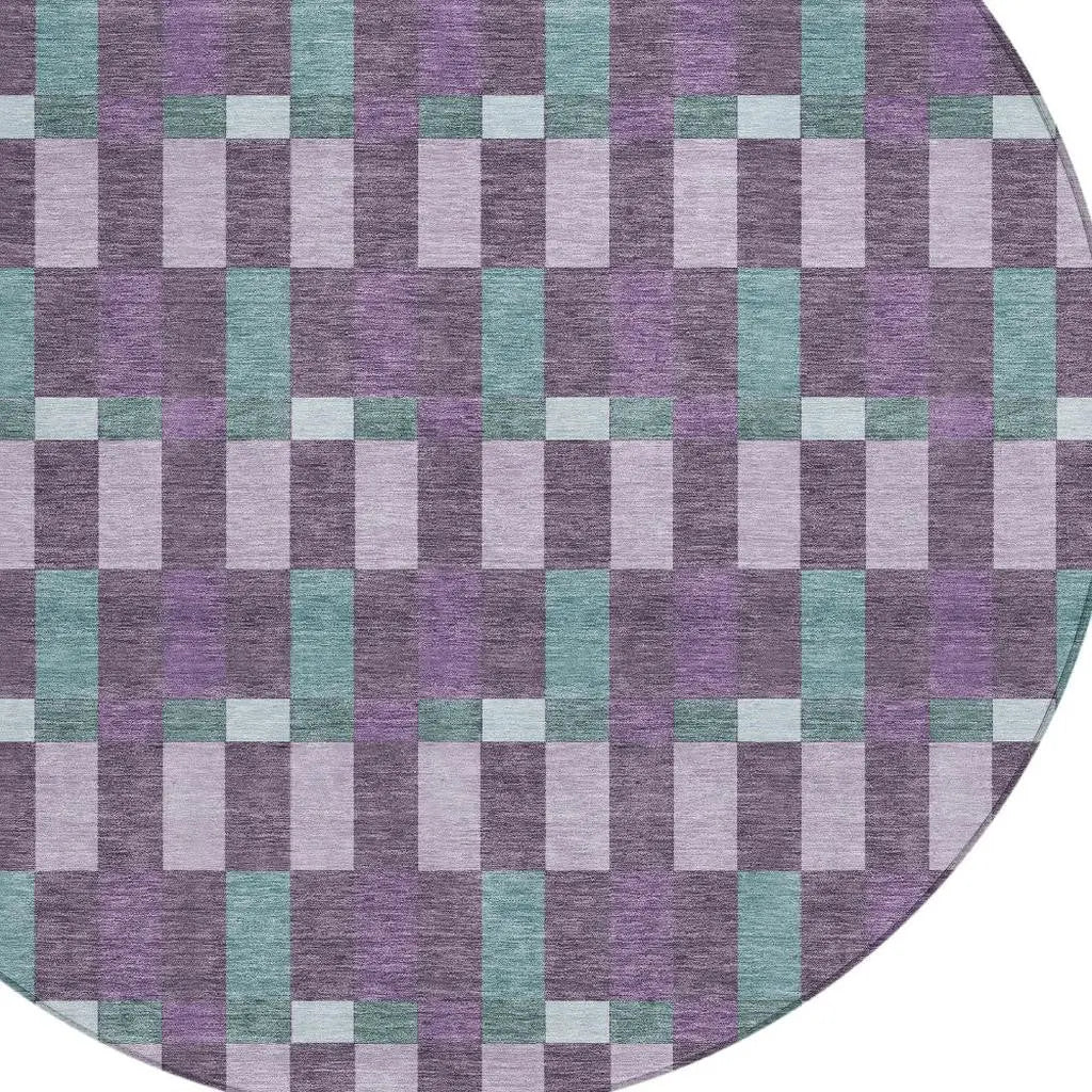8' Plum And Lavender Round Geometric Washable Indoor Outdoor Area Rug Homeroots Outdoor