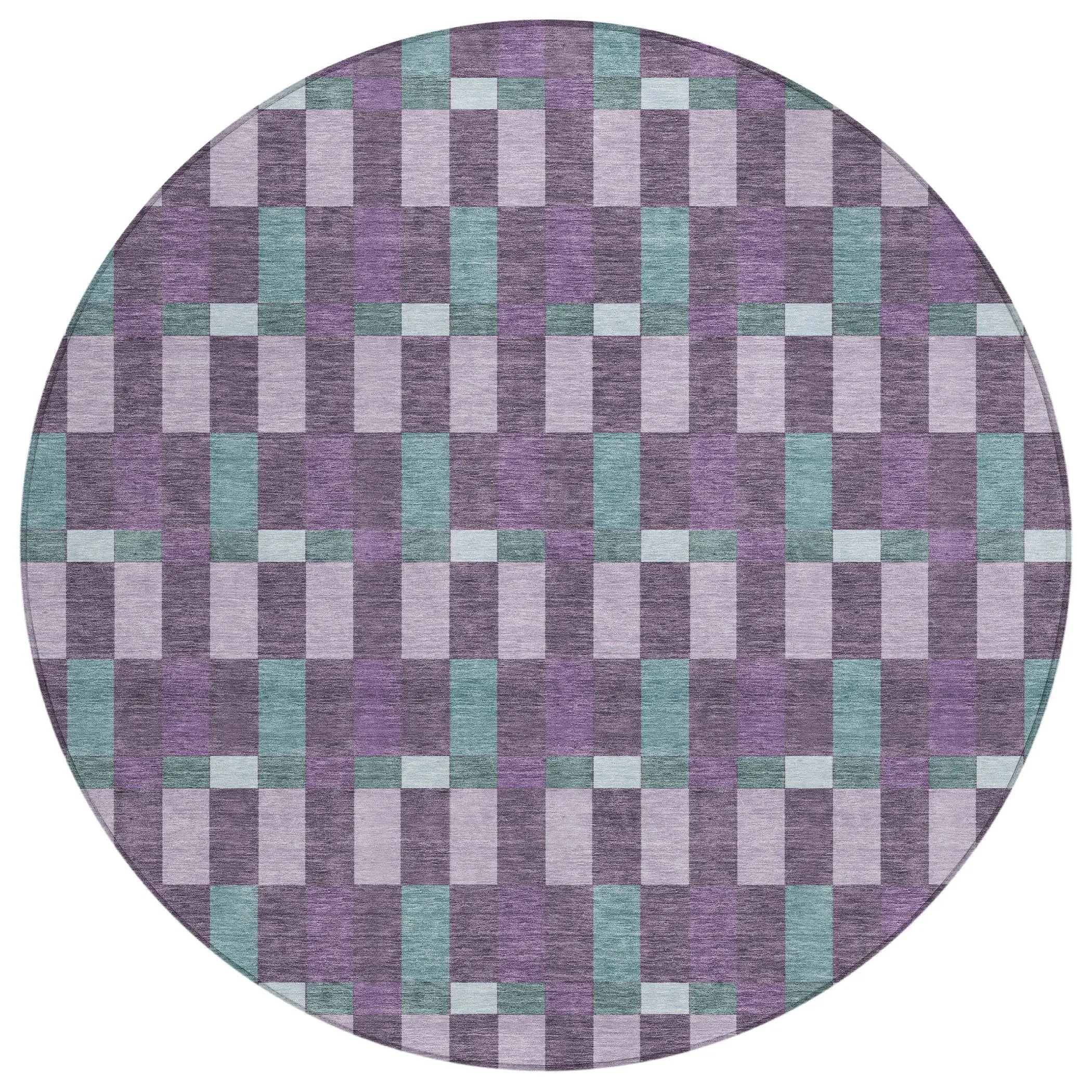 8' Plum And Lavender Round Geometric Washable Indoor Outdoor Area Rug Homeroots Outdoor
