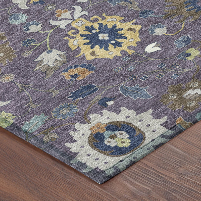 8' Plum And Navy Blue Round Floral Medallion Washable Indoor Outdoor Area Rug Homeroots Outdoor