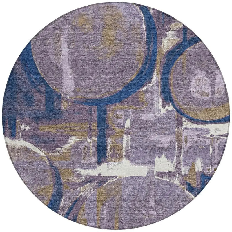 8' Plum And Purple Round Abstract Washable Indoor Outdoor Area Rug Homeroots Outdoor