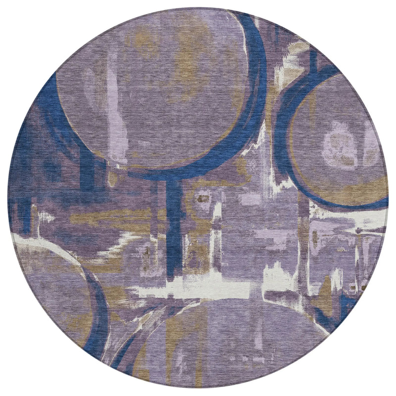 8' Plum And Purple Round Abstract Washable Indoor Outdoor Area Rug Homeroots Outdoor