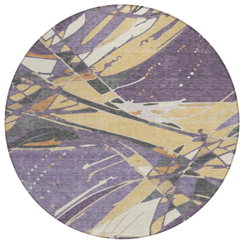 8' Plum And Purple Round Abstract Washable Indoor Outdoor Area Rug Homeroots Outdoor