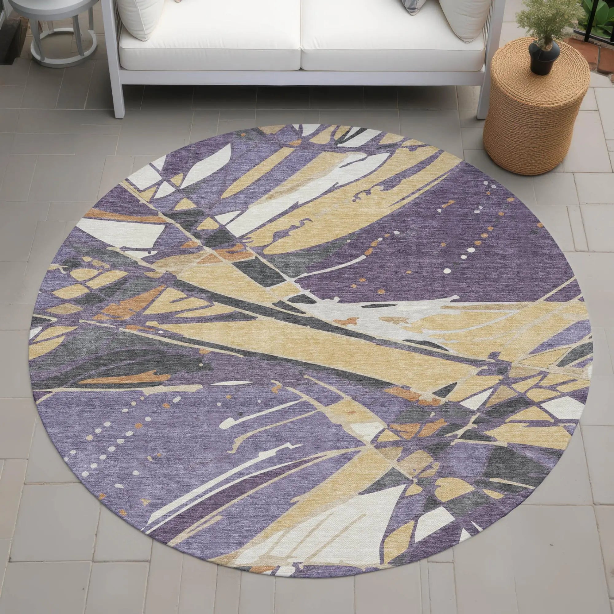 8' Plum And Purple Round Abstract Washable Indoor Outdoor Area Rug Homeroots Outdoor