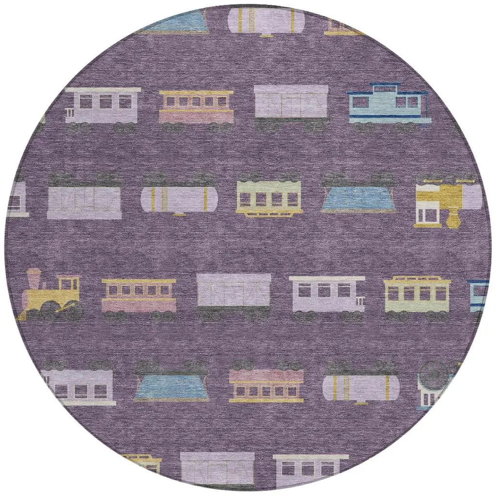 8' Plum And Purple Round Abstract Washable Indoor Outdoor Area Rug Homeroots Outdoor