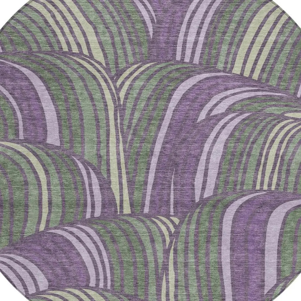 8' Plum And Purple Round Abstract Washable Indoor Outdoor Area Rug Homeroots Outdoor
