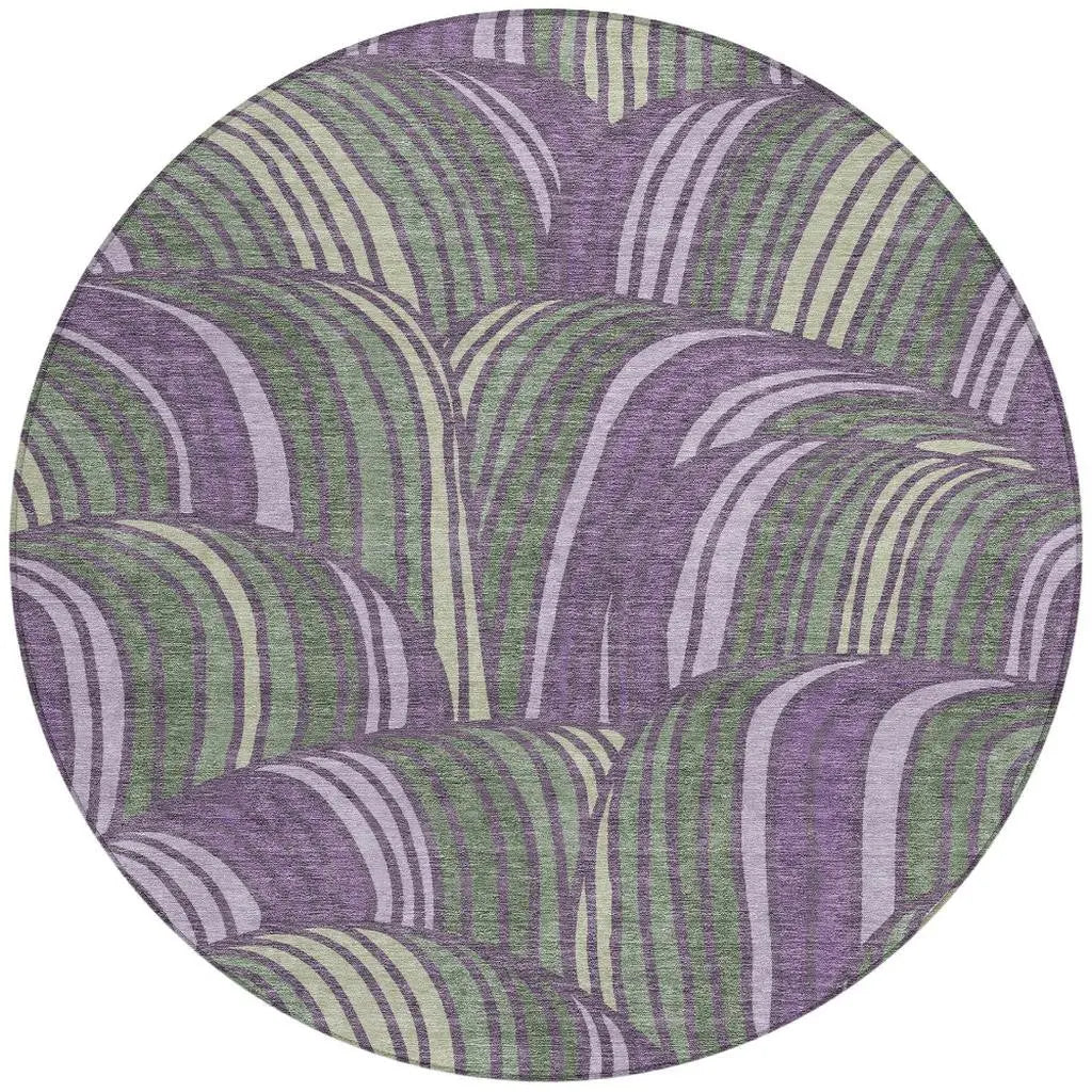 8' Plum And Purple Round Abstract Washable Indoor Outdoor Area Rug Homeroots Outdoor