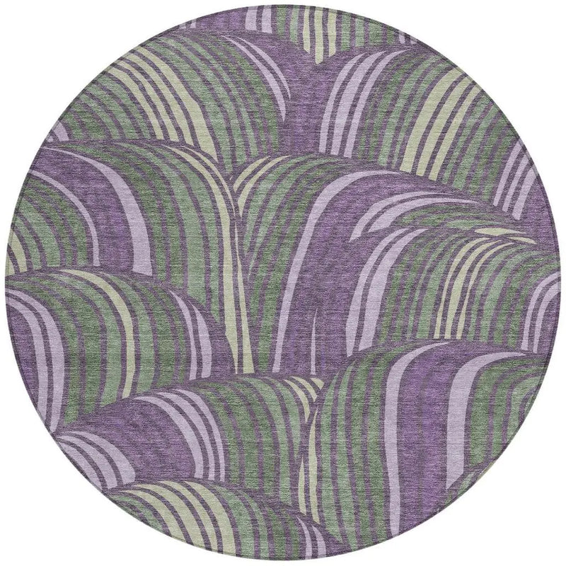 8' Plum And Purple Round Abstract Washable Indoor Outdoor Area Rug Homeroots Outdoor
