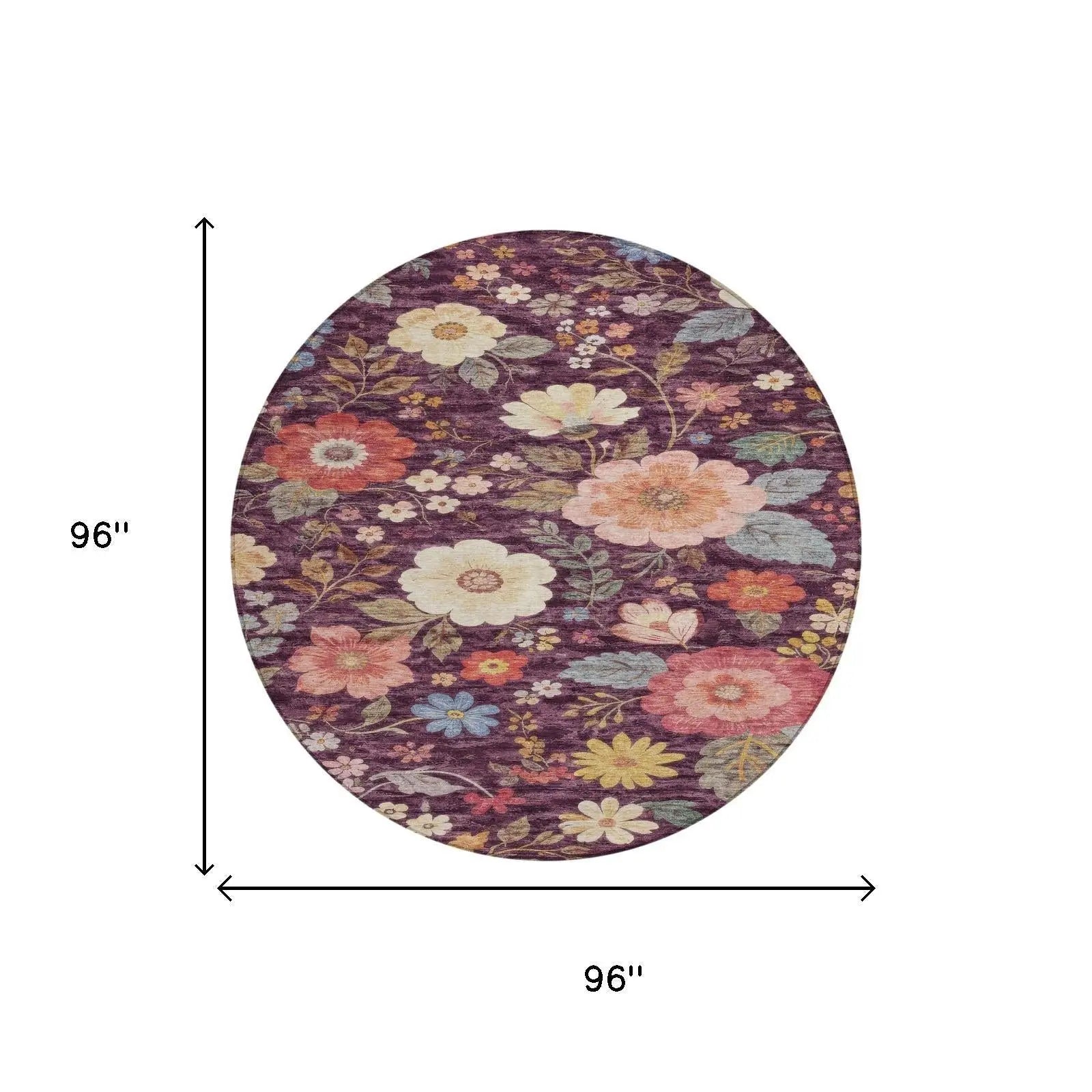 8' Plum And Purple Round Floral Washable Indoor Outdoor Area Rug Homeroots Outdoor