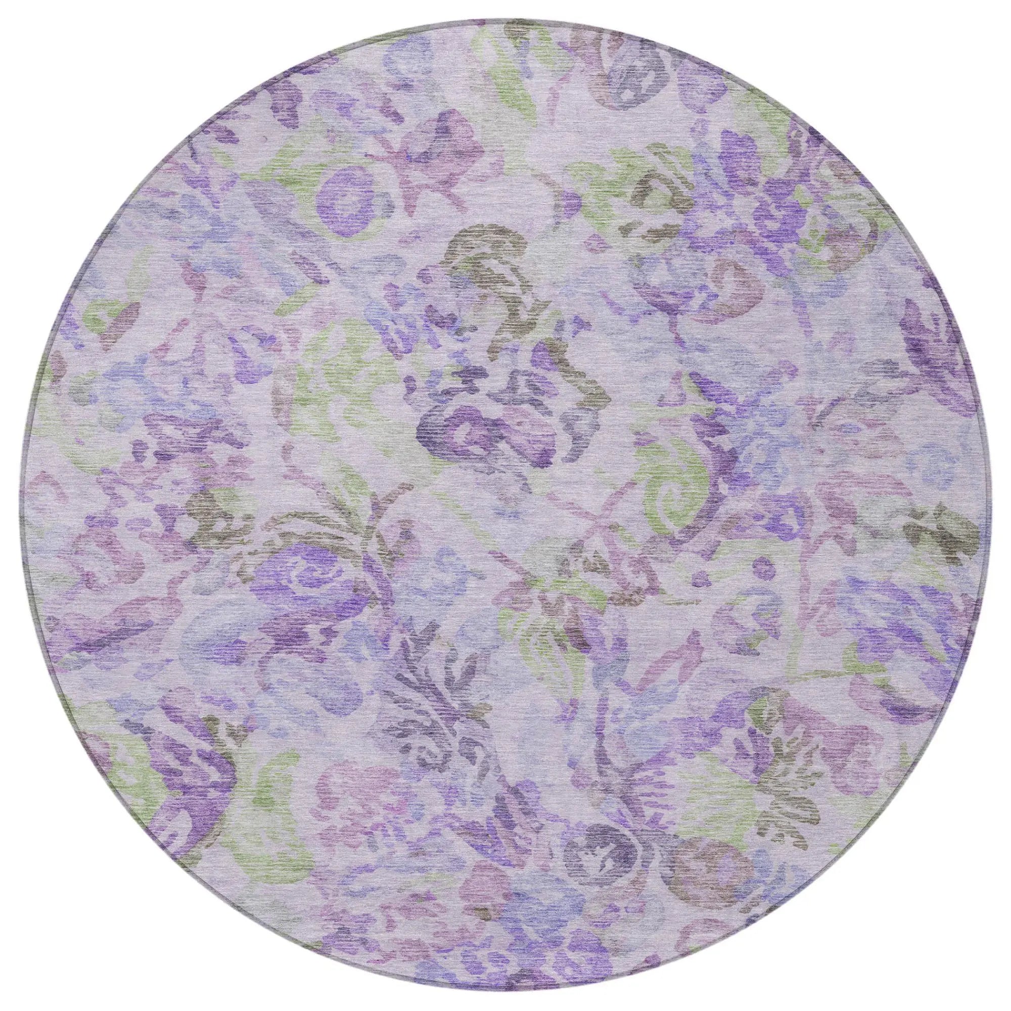 8' Plum And Purple Round Floral Washable Indoor Outdoor Area Rug Homeroots Outdoor