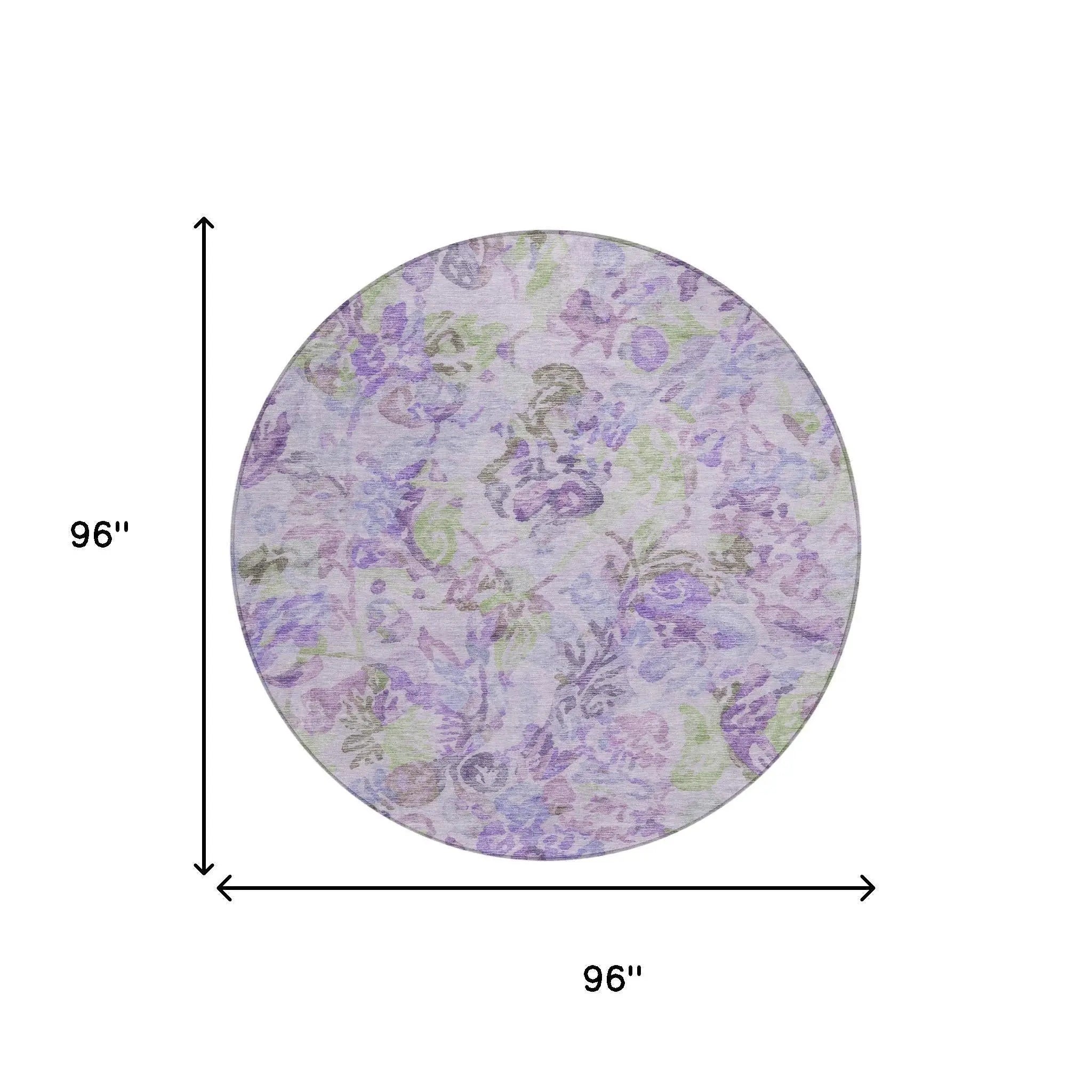 8' Plum And Purple Round Floral Washable Indoor Outdoor Area Rug Homeroots Outdoor