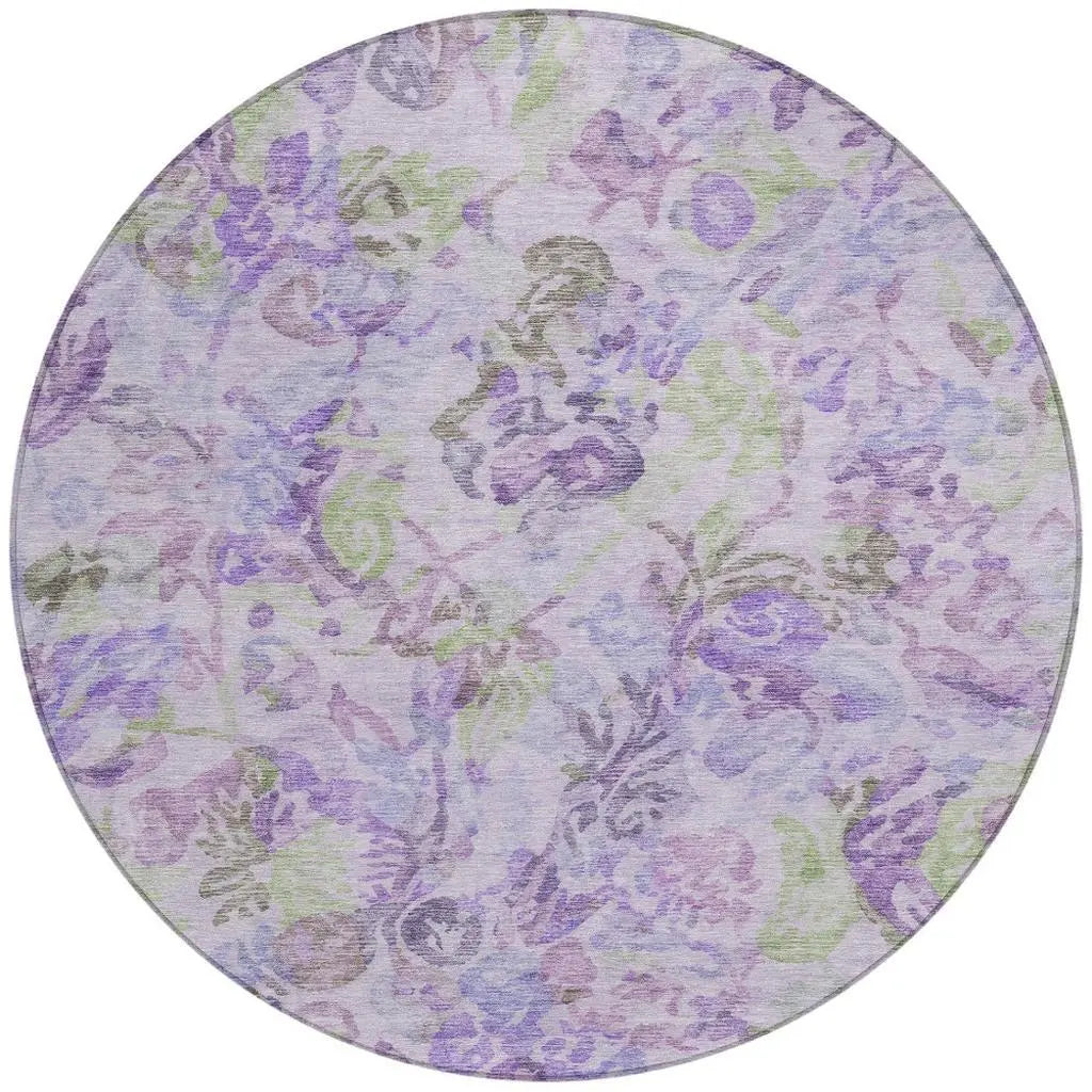 8' Plum And Purple Round Floral Washable Indoor Outdoor Area Rug Homeroots Outdoor