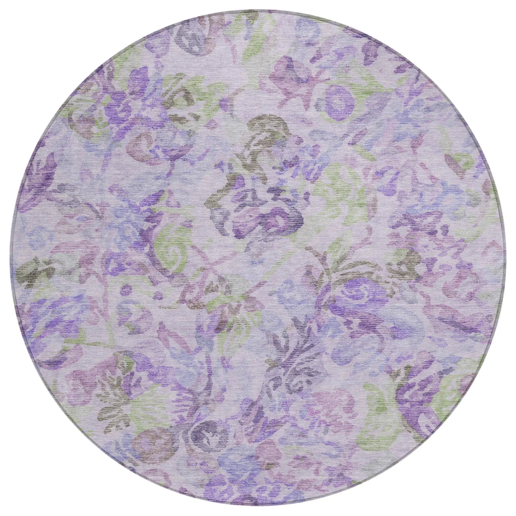 8' Plum And Purple Round Floral Washable Indoor Outdoor Area Rug Homeroots Outdoor