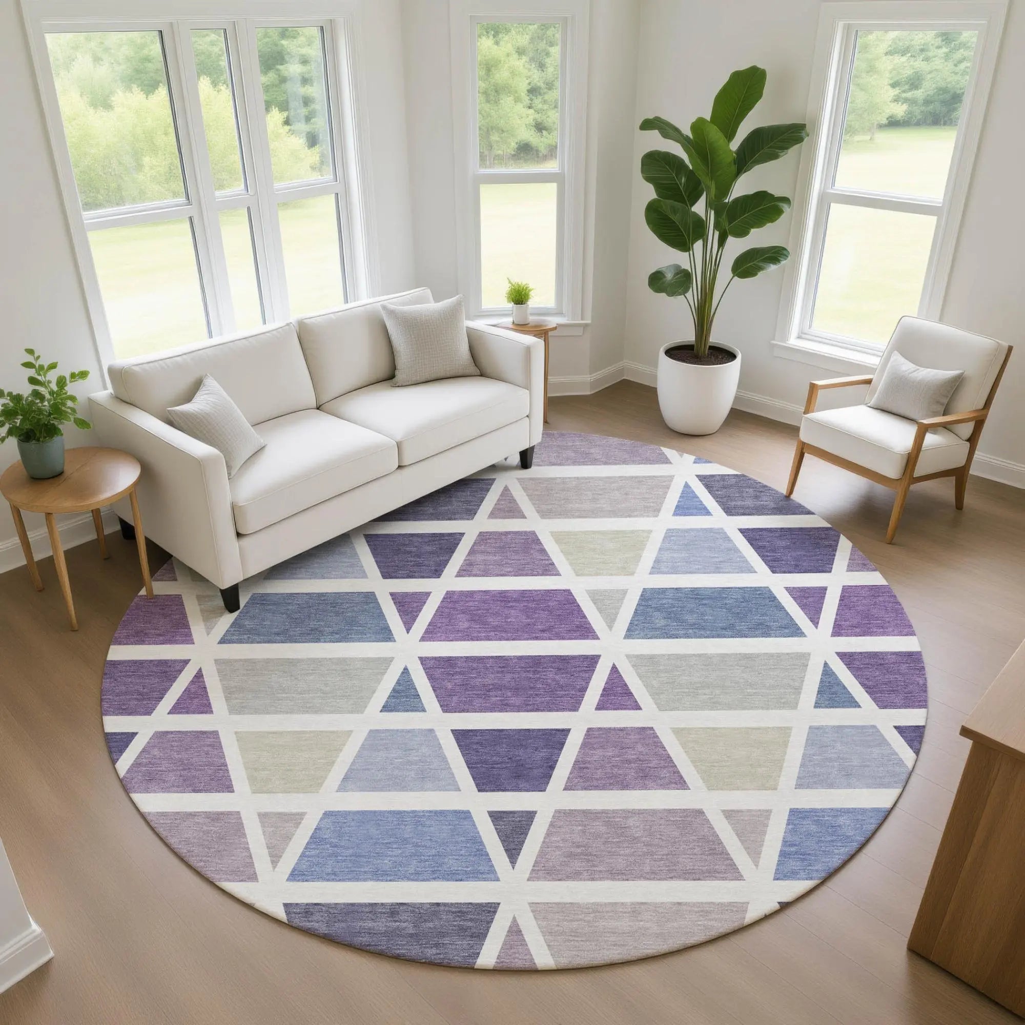 8' Plum And Purple Round Geometric Washable Indoor Outdoor Area Rug Homeroots Outdoor